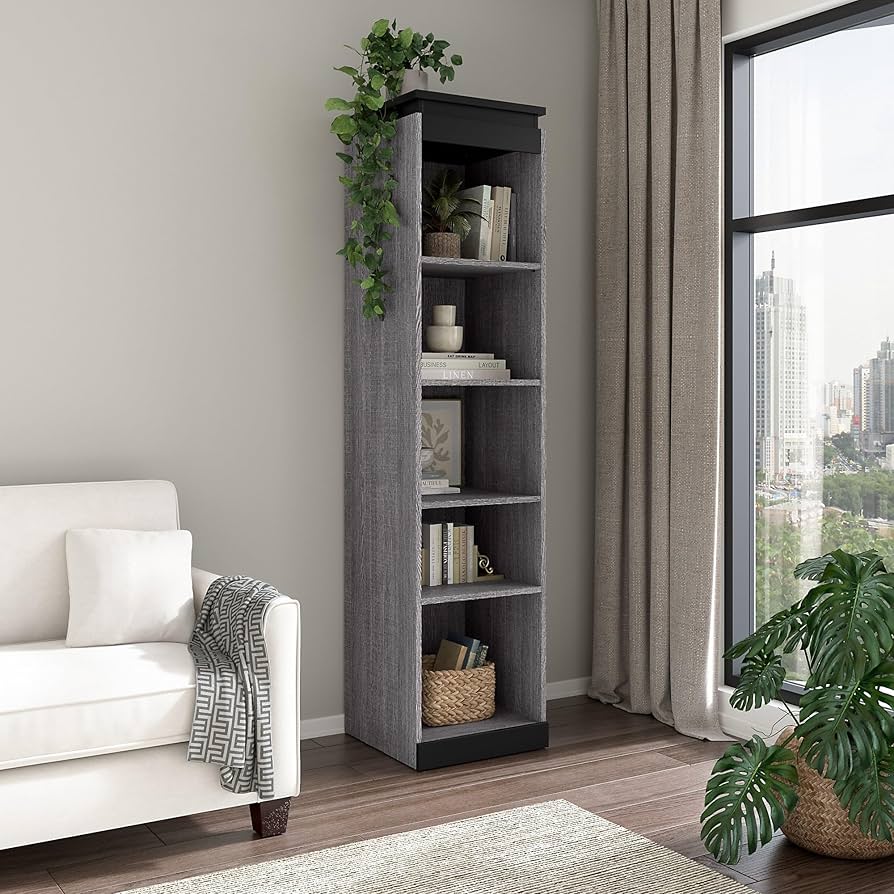 Bestar Orion 20W Narrow Shelving Unit in bark Gray